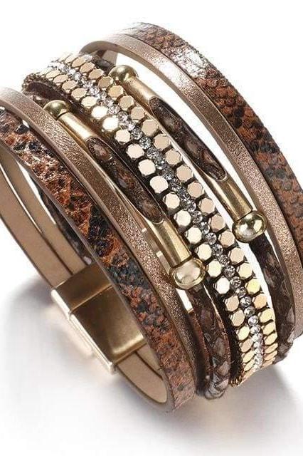 Snakeskin Stack Bracelet - Brown - Jewelry