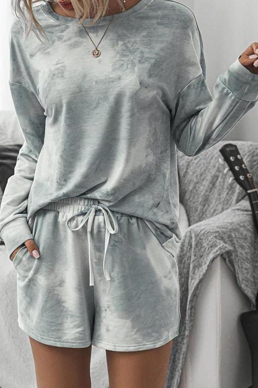 Tamara Tie Dye Two Piece Shorts Set - Grey / L - Clothing