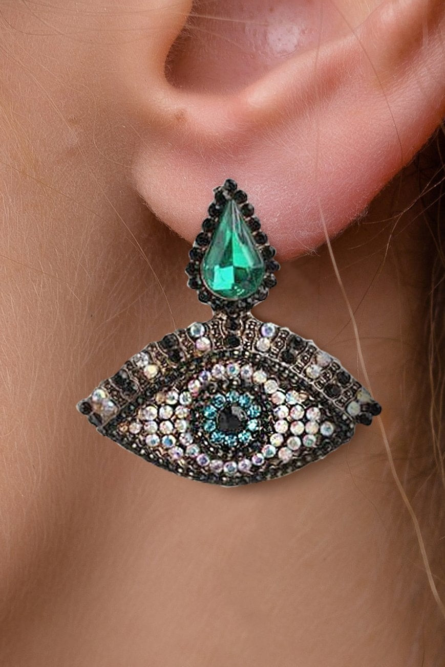 Tear Drop Evil Eye Earrings - Green / One size - Jewelry