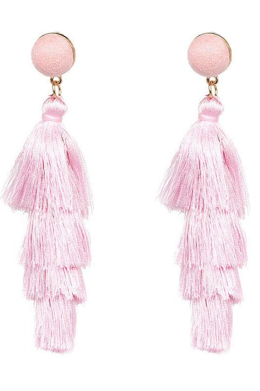 Tiered Long Tassel Earrings - Jewelry