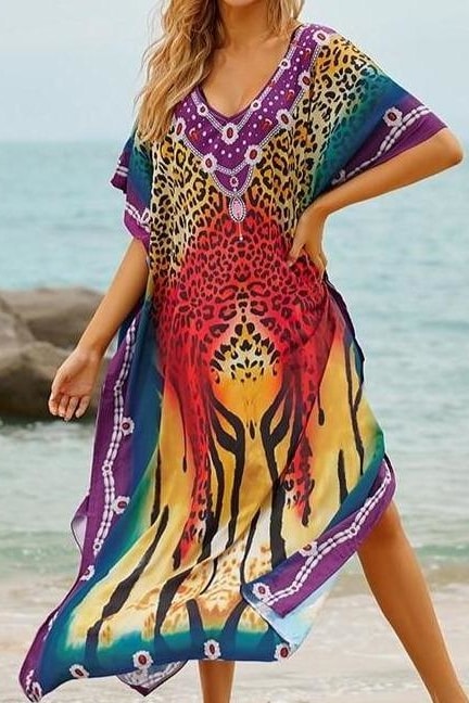 Tropical Leopard Kaftan - Animal Print / One Size - Clothing