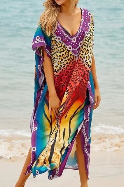 Tropical Leopard Kaftan - Animal Print / One Size - Clothing