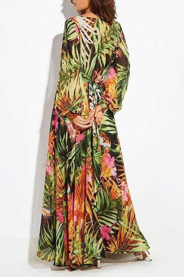 Tropical Print Vintage Maxi Dress - Clothing