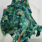 Tropical Print Vintage Maxi Dress - Green / S - Clothing