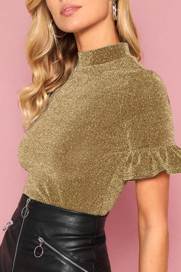 Twinkle Mock Neck Top - Gold / XS - Clothing