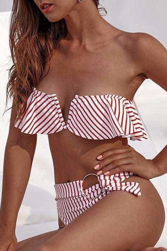 Val Striped Bikini Set - Red / M - Swimwear