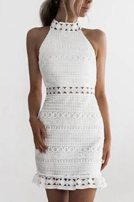 White Party Halter Dress - White / XL - Clothing