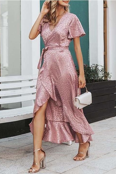 Wrapped Up Maxi Dress - Pink / L - Clothing