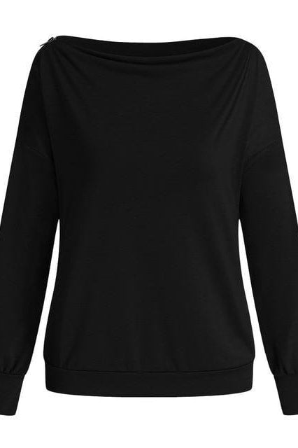 Zia Zipper Shoulder Top - Black / S - Clothing